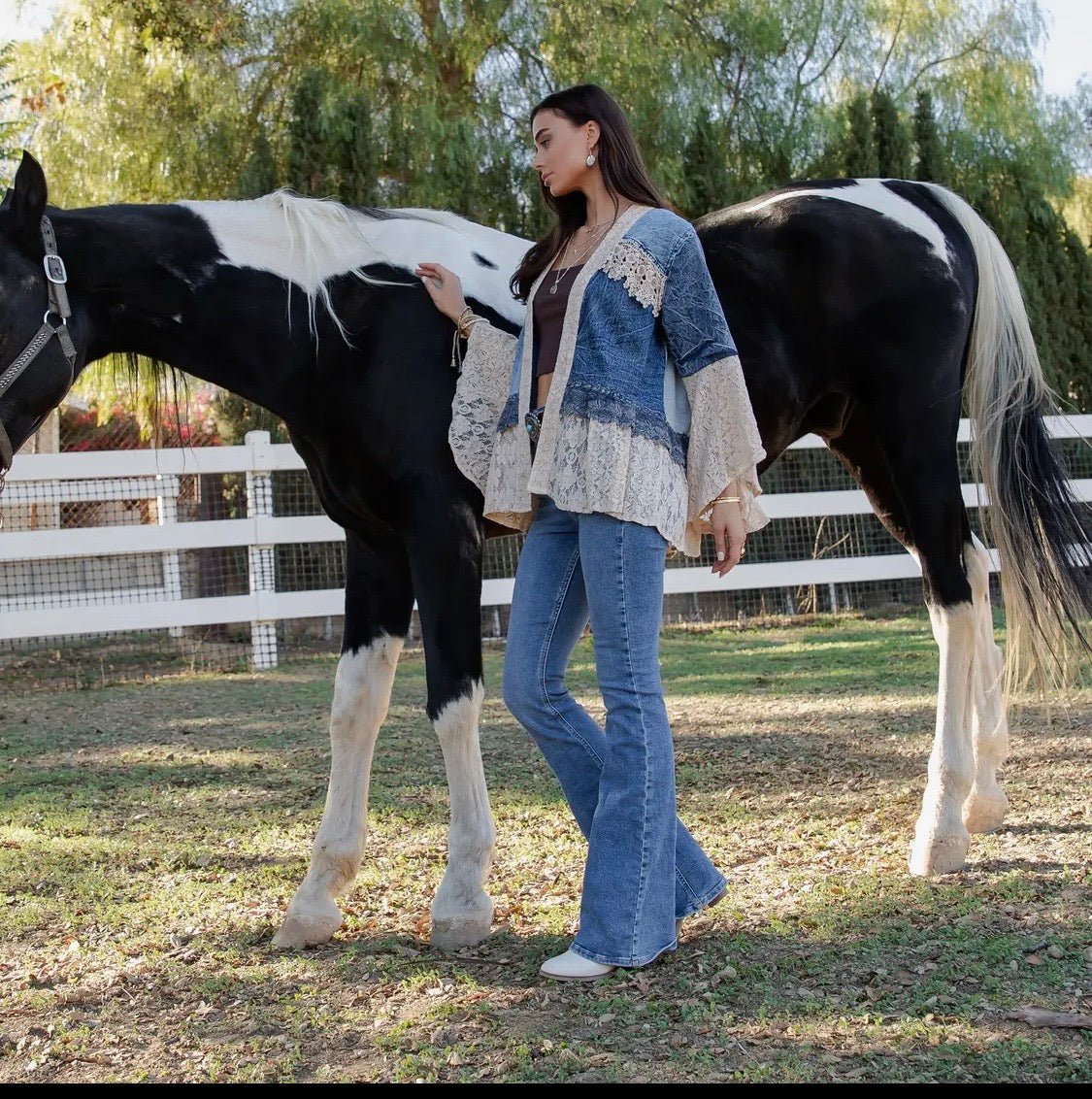Boho Lace & Denim Patch Kimono - Bella & Bellasbylola.com