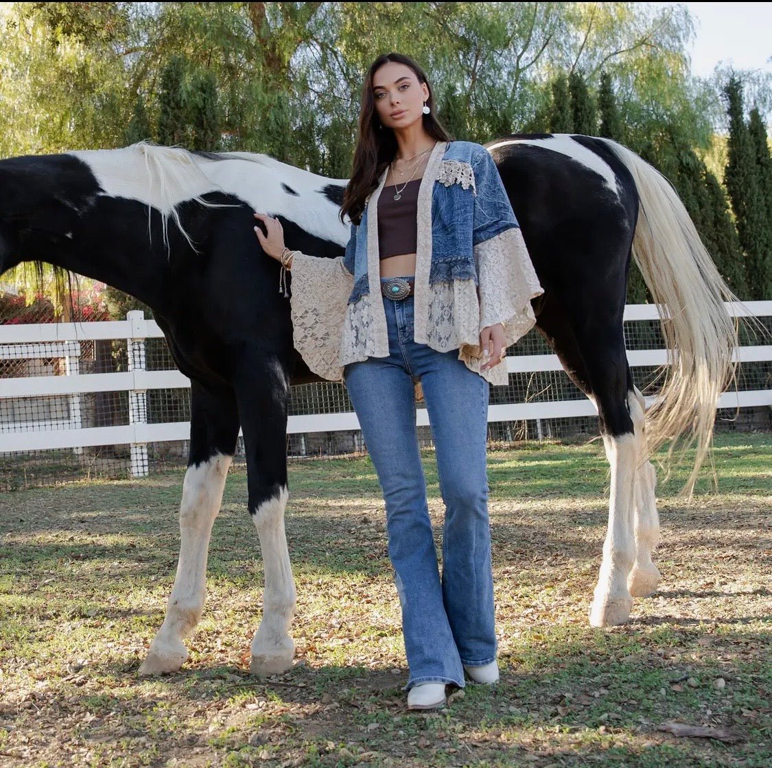 Boho Lace & Denim Patch Kimono - Bella & Bellasbylola.com
