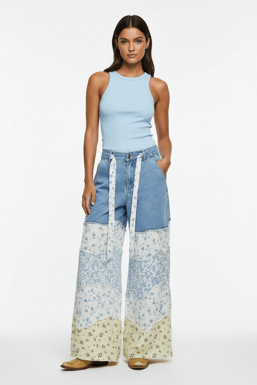 Boho Patchwork Wide-Leg Jeans – Premium Women’s Denim Pants - BELLASBYLOLA.COM