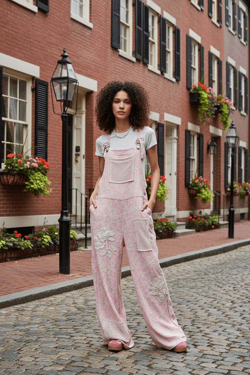 Boho Pink Floral Embroidery Comfy Overall - Bella Boutique & Bellasbylola.com
