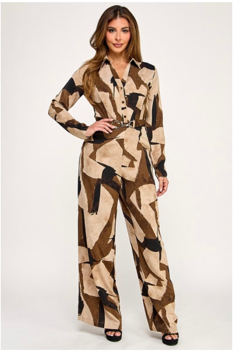 Briana V neck Jumpsuit with belt - Bella Boutique & Bellasbylola.com