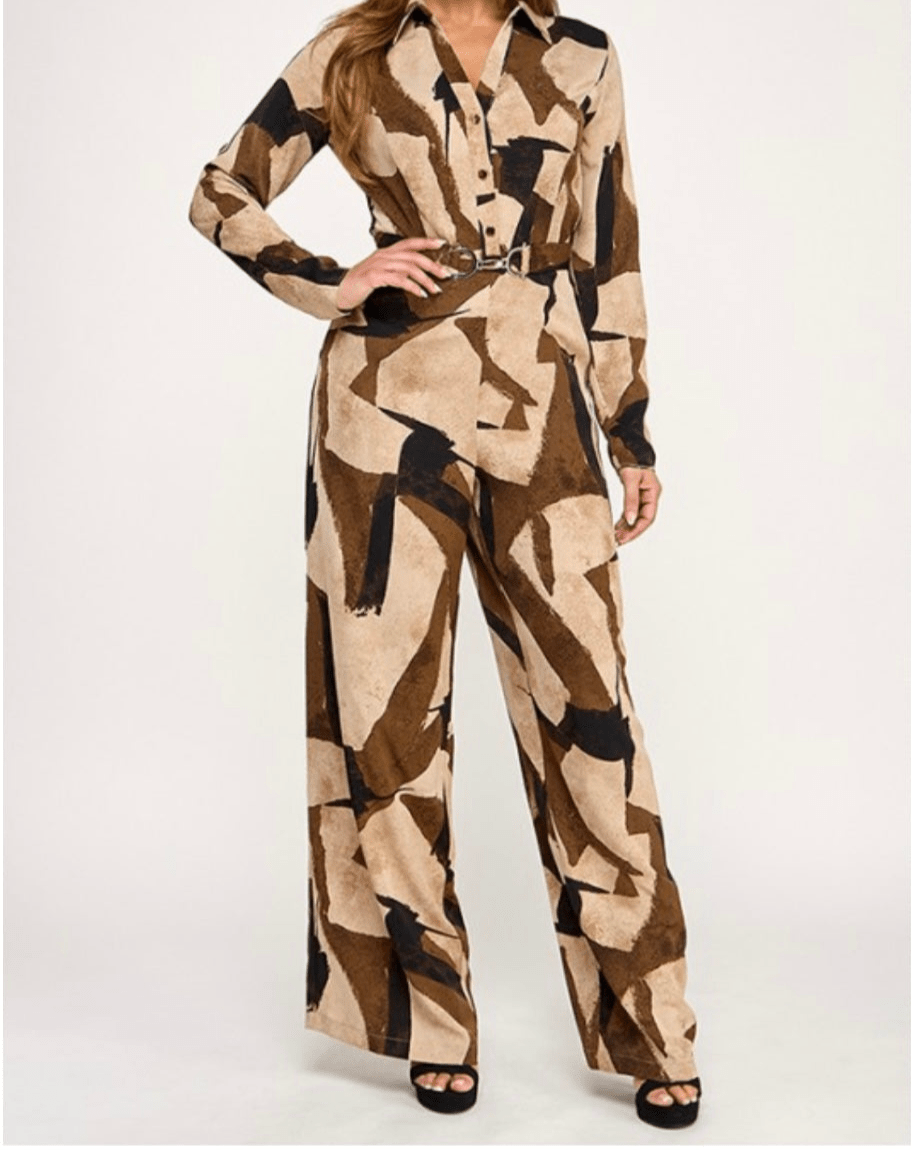 Briana V neck Jumpsuit with belt - Bella Boutique & Bellasbylola.com