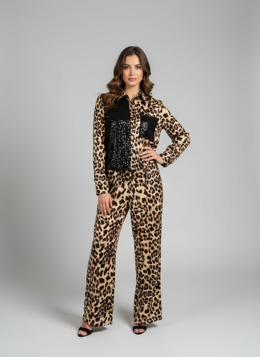 Button down Leopard  Print Set
