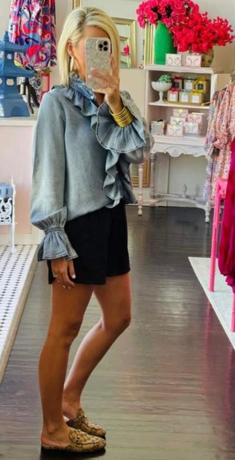 Button Down Ruffle Long Sleeve Tencel Blouse - Bella Boutique & Bellasbylola.com