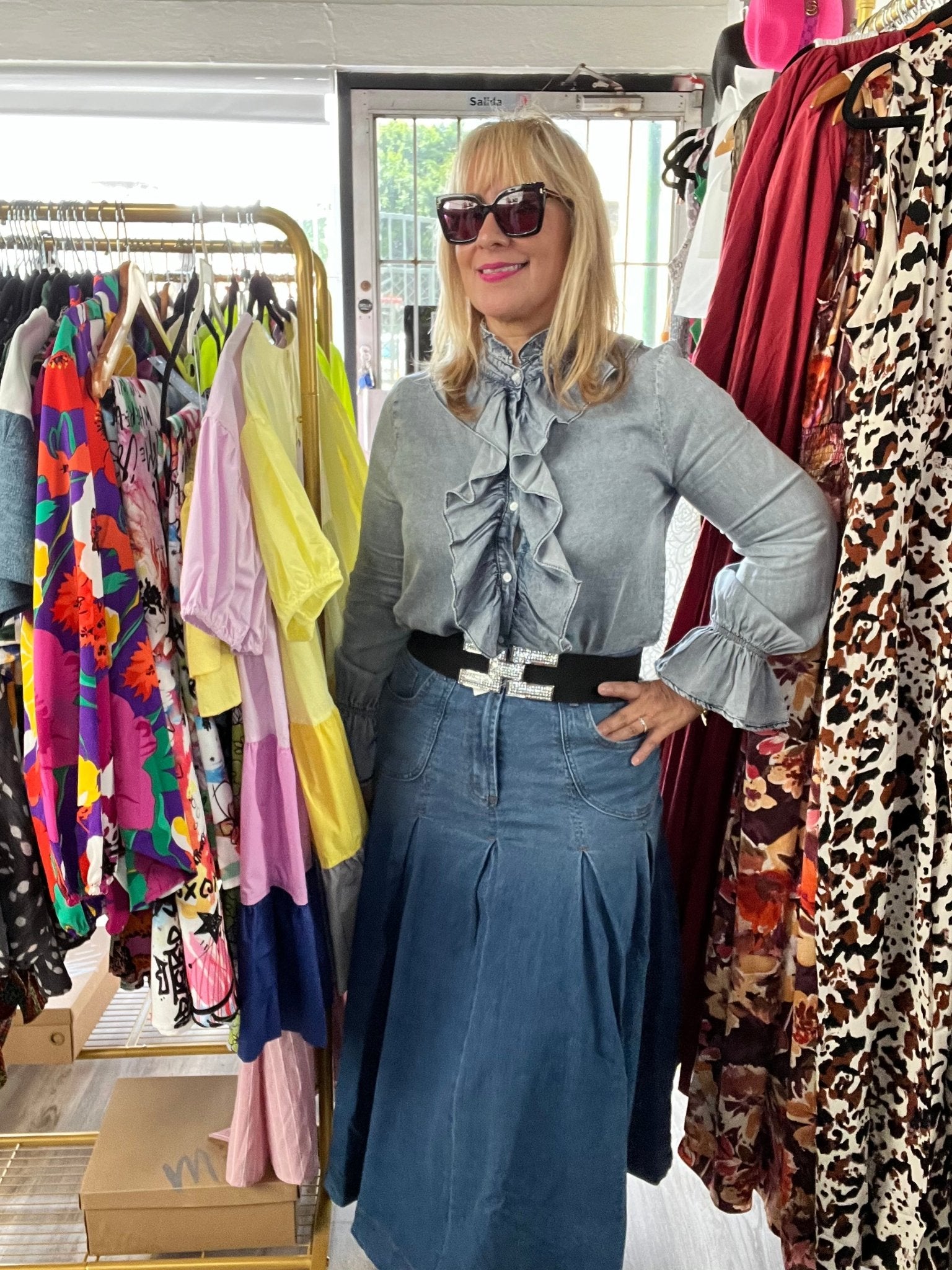 Button Down Ruffle Long Sleeve Tencel Blouse - Bella Boutique & Bellasbylola.com