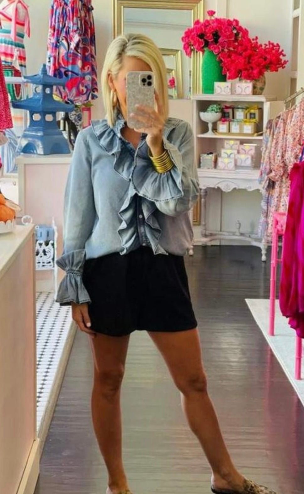 Button Down Ruffle Long Sleeve Tencel Blouse - Bella Boutique & Bellasbylola.com