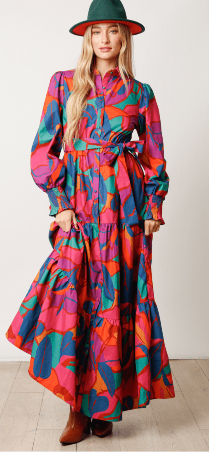 Colorful Button Down Maxi Shirt Dress - Bella Boutique & Bellasbylola.com