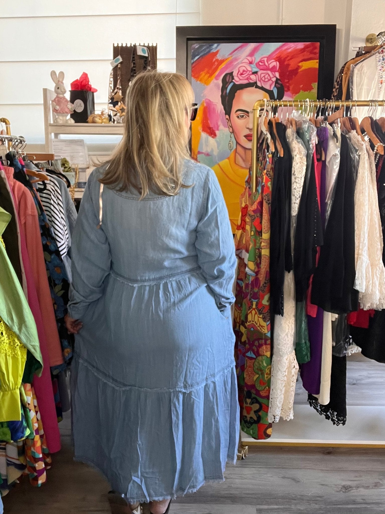 Button Front Wash Denim Maxi Dress-Tencel - Bella Boutique & Bellasbylola.com