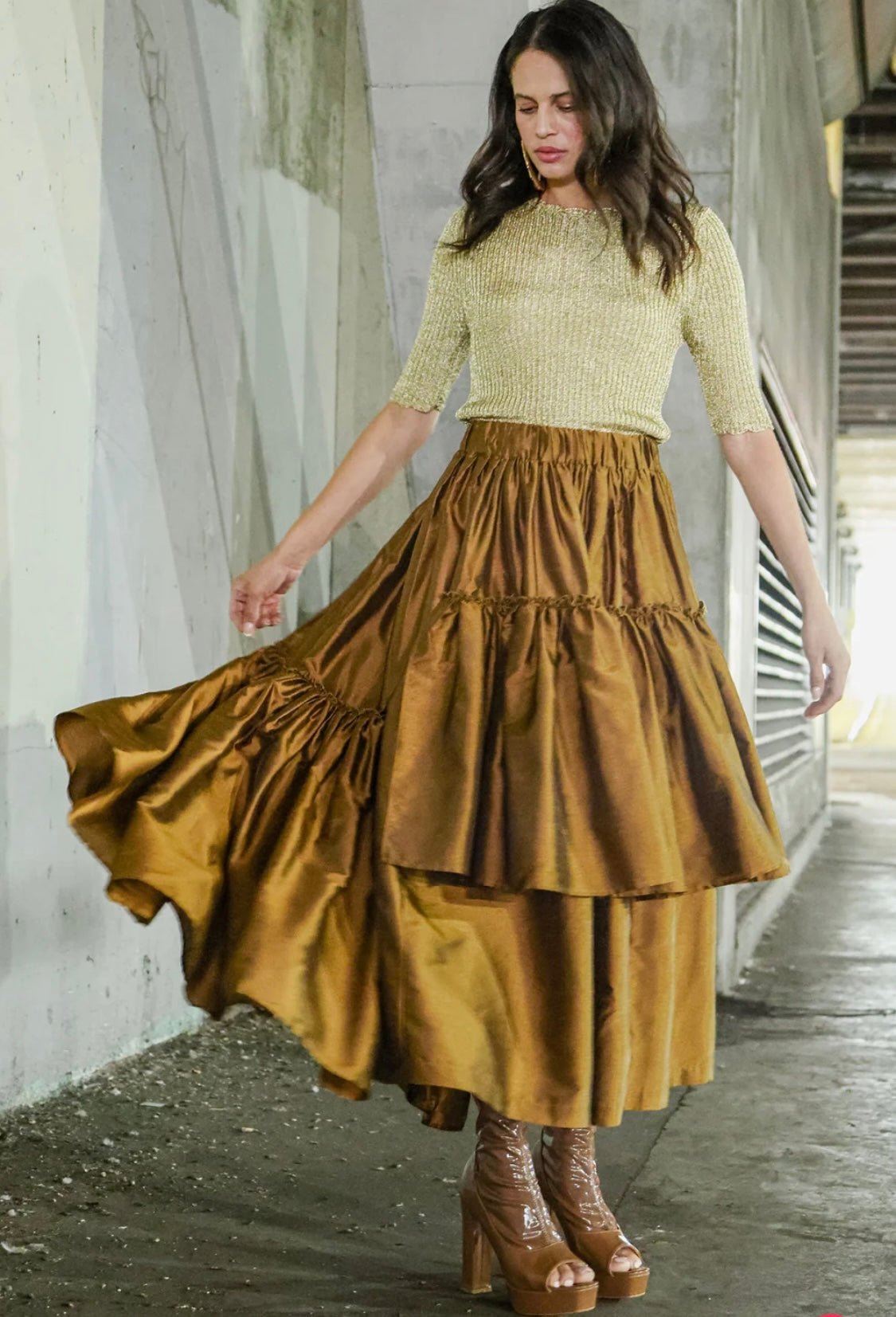 Camelia Asymmetrical Tiered Ruffled High - Waisted Maxi Skirt - PREMIUM CLOTHING - Bella Boutique & Bellasbylola.com