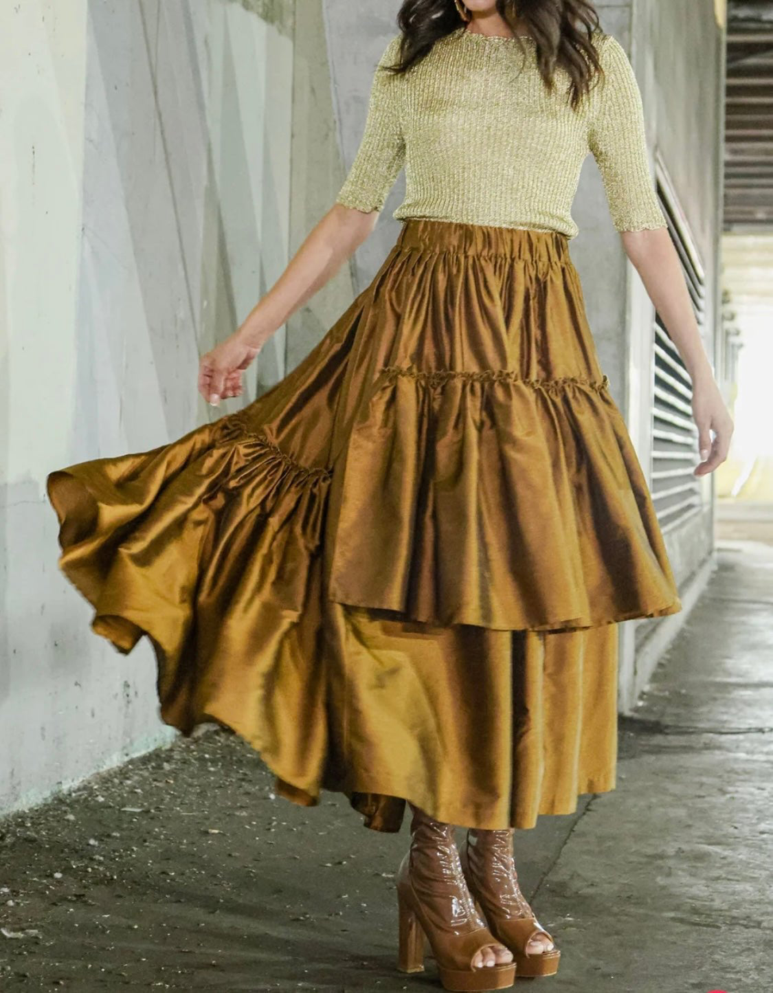 Camelia Asymmetrical Tiered Ruffled High-Waisted Maxi Skirt - PREMIUM CLOTHING - Bella Boutique & Bellasbylola.com