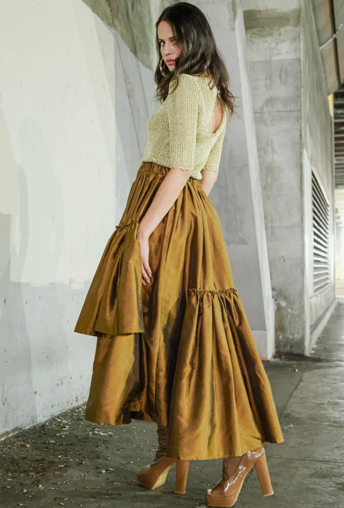 Camelia Asymmetrical Tiered Ruffled High - Waisted Maxi Skirt - PREMIUM CLOTHING - Bella Boutique & Bellasbylola.com