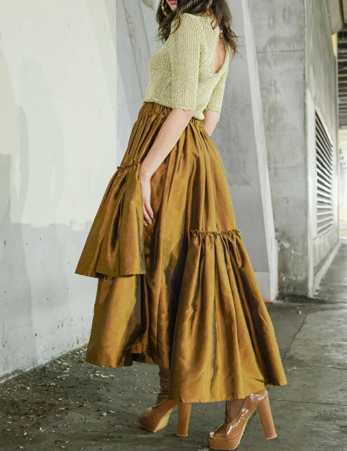 Camelia Asymmetrical Tiered Ruffled High-Waisted Maxi Skirt - PREMIUM CLOTHING - Bella Boutique & Bellasbylola.com