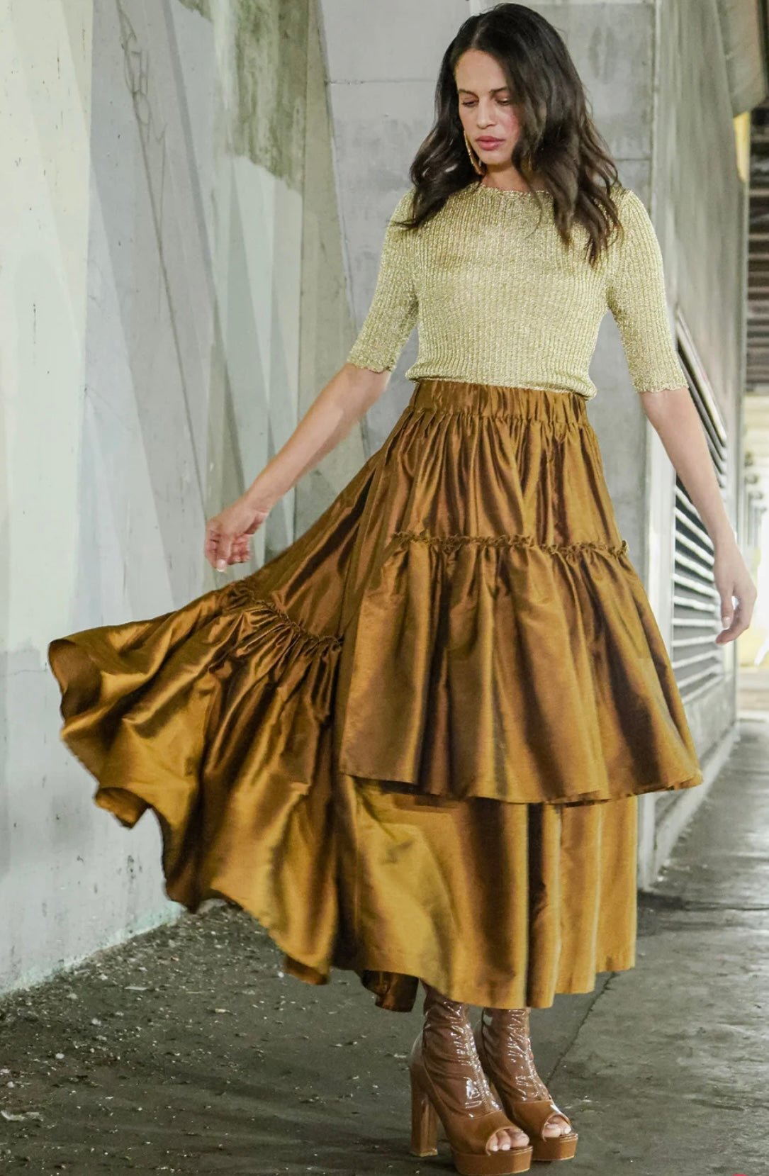 Camelia Asymmetrical Tiered Ruffled High - Waisted Maxi Skirt - PREMIUM CLOTHING - Bella Boutique & Bellasbylola.com