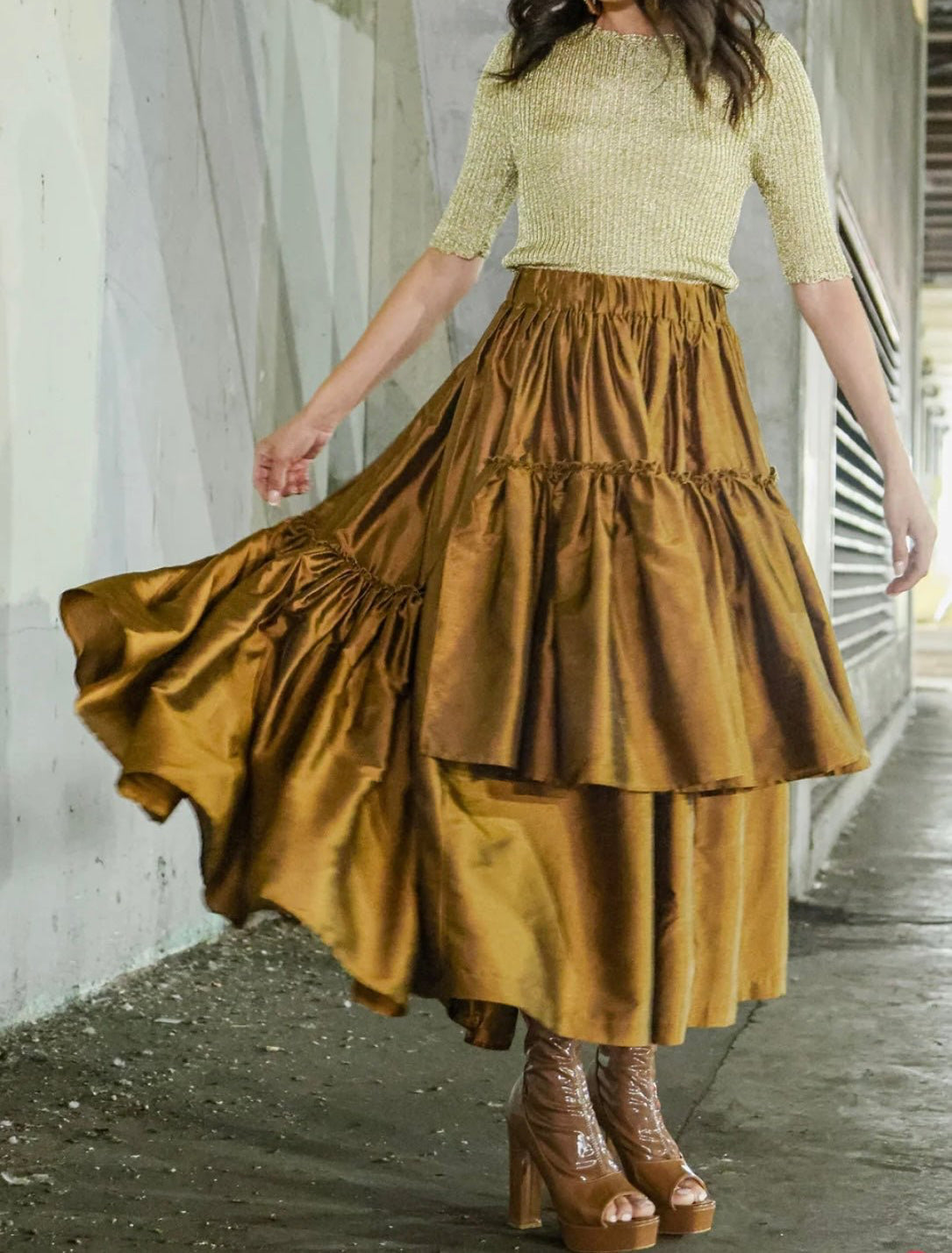 Camelia Asymmetrical Tiered Ruffled High-Waisted Maxi Skirt - PREMIUM CLOTHING - Bella Boutique & Bellasbylola.com