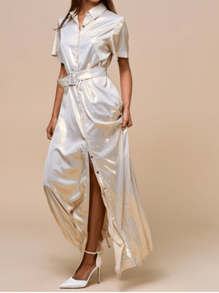 True to Size Champagne Maxi Dress - Button Down - Bella Boutique & Bellasbylola.com