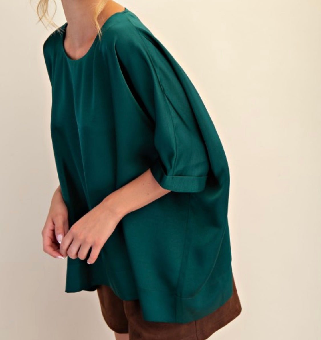 Champagne Satin Tunic Blouse - Bella Boutique & Bellasbylola.com