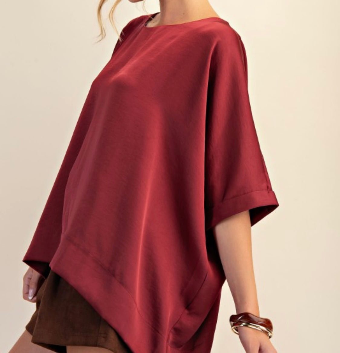 Champagne Satin Tunic Blouse - Bella Boutique & Bellasbylola.com