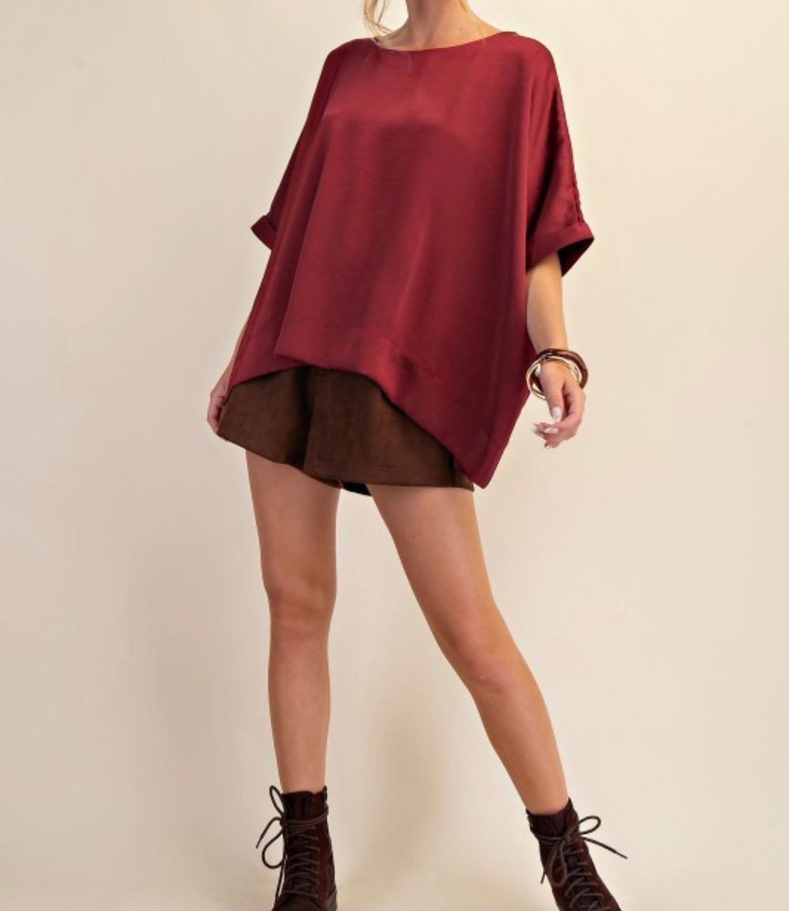 Champagne Satin Tunic Blouse - Bella Boutique & Bellasbylola.com