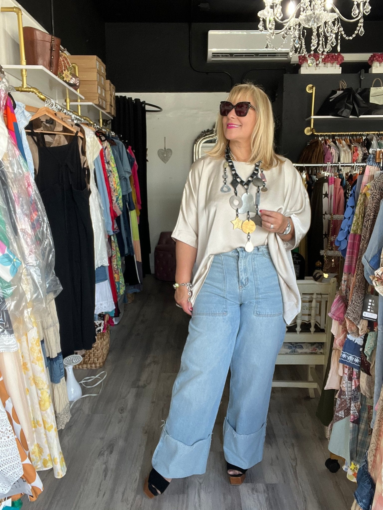 Champagne Satin Tunic Blouse - Bella Boutique & Bellasbylola.com