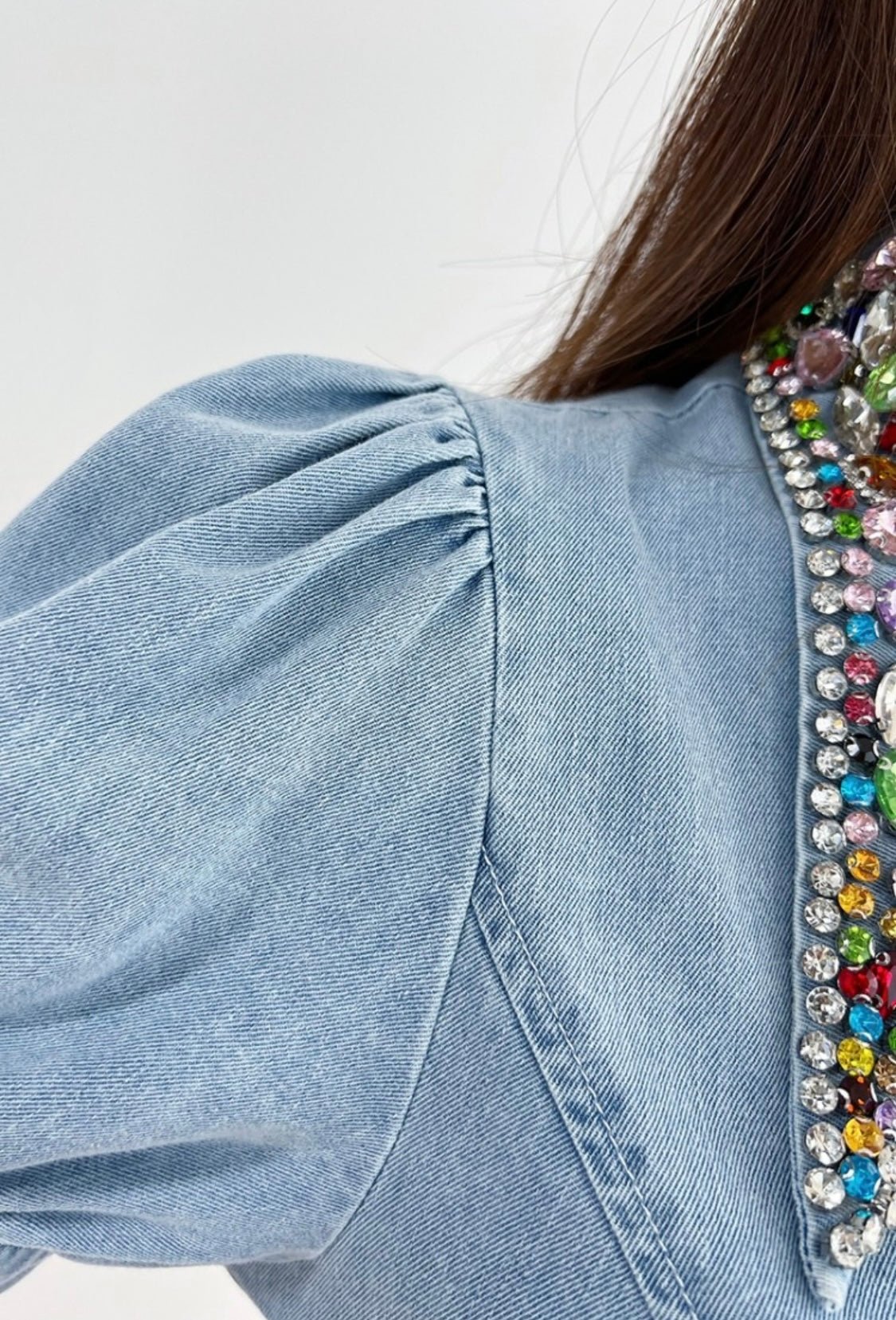 Charlie Embellish Collar Denim Top - Bella Boutique & Bellasbylola.com