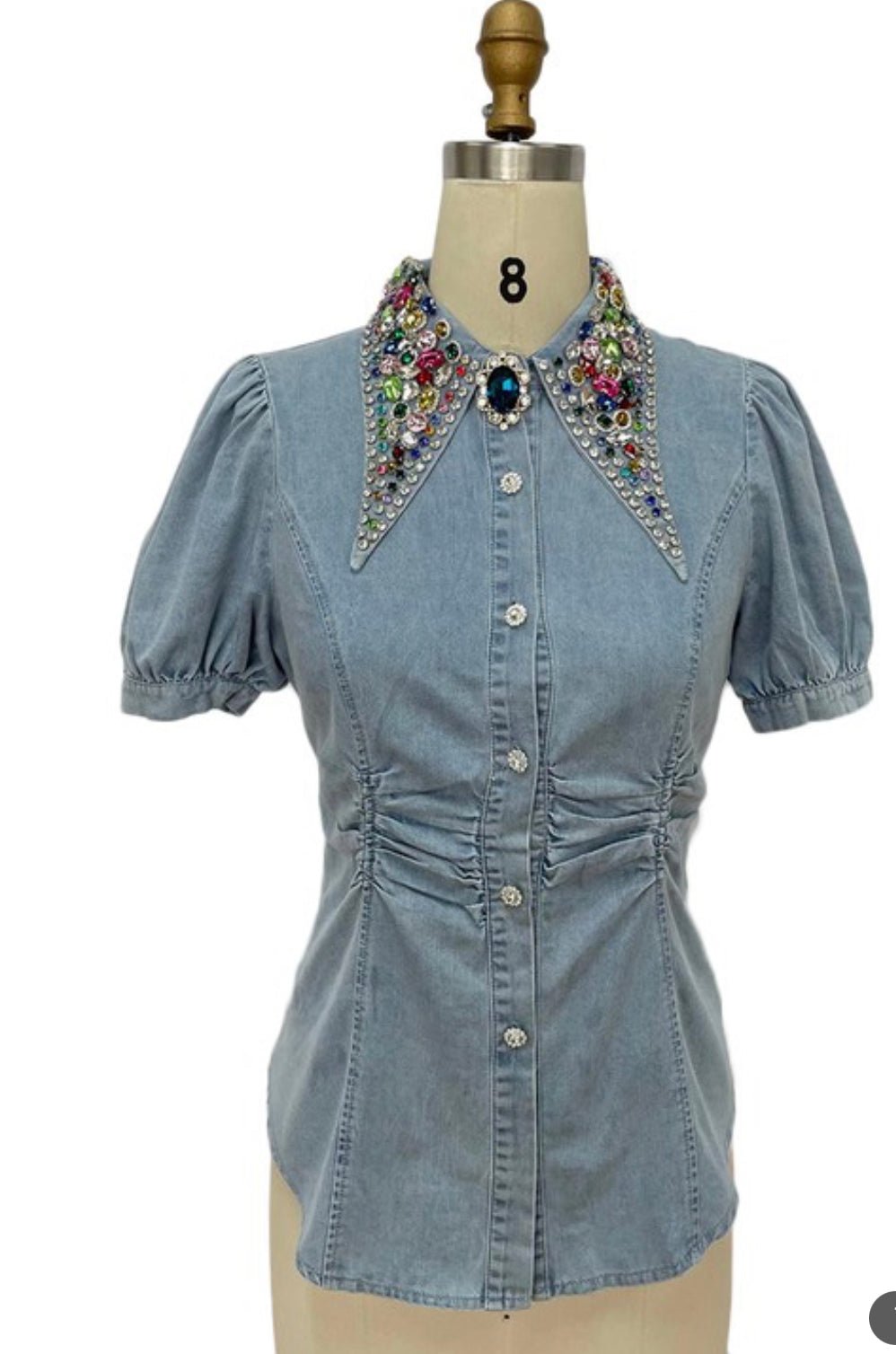 Charlie Embellish Collar Denim Top - Bella Boutique & Bellasbylola.com