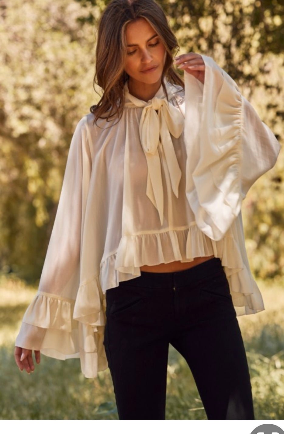 Chiffon Ruffled Boho Chic Long Sleeve Blouse (Beige or Black) - TAX INCLUDED - Bella Boutique & Bellasbylola.com
