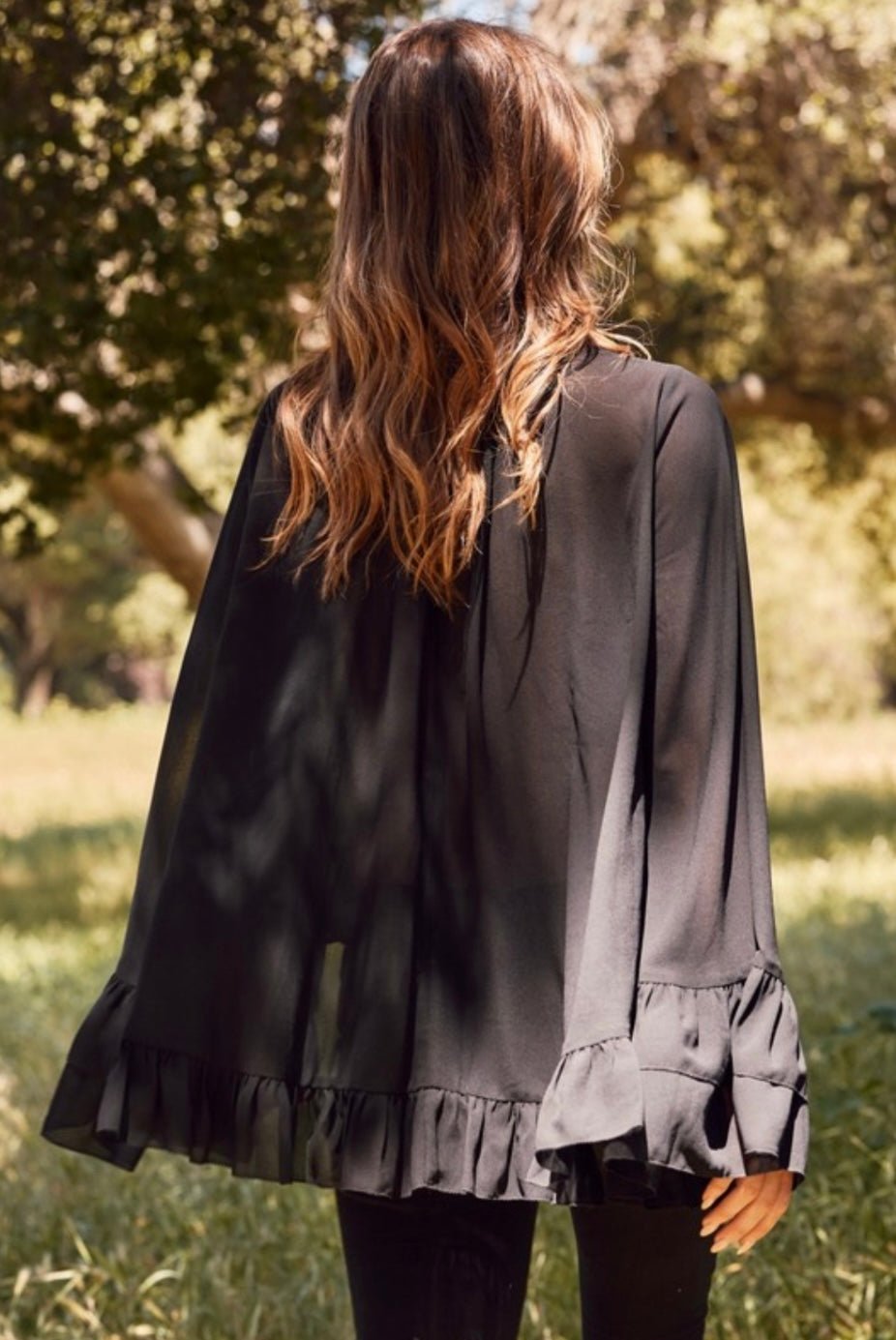 Chiffon Ruffled Boho Chic Long Sleeve Blouse (Beige or Black) - TAX INCLUDED - Bella Boutique & Bellasbylola.com