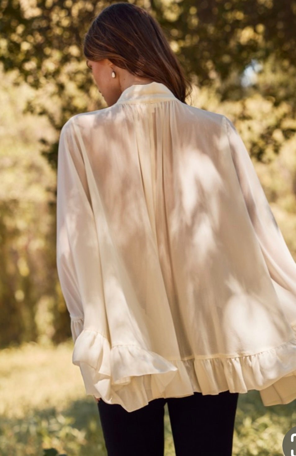 Chiffon Ruffled Boho Chic Long Sleeve Blouse (Beige or Black) - TAX INCLUDED - Bella Boutique & Bellasbylola.com