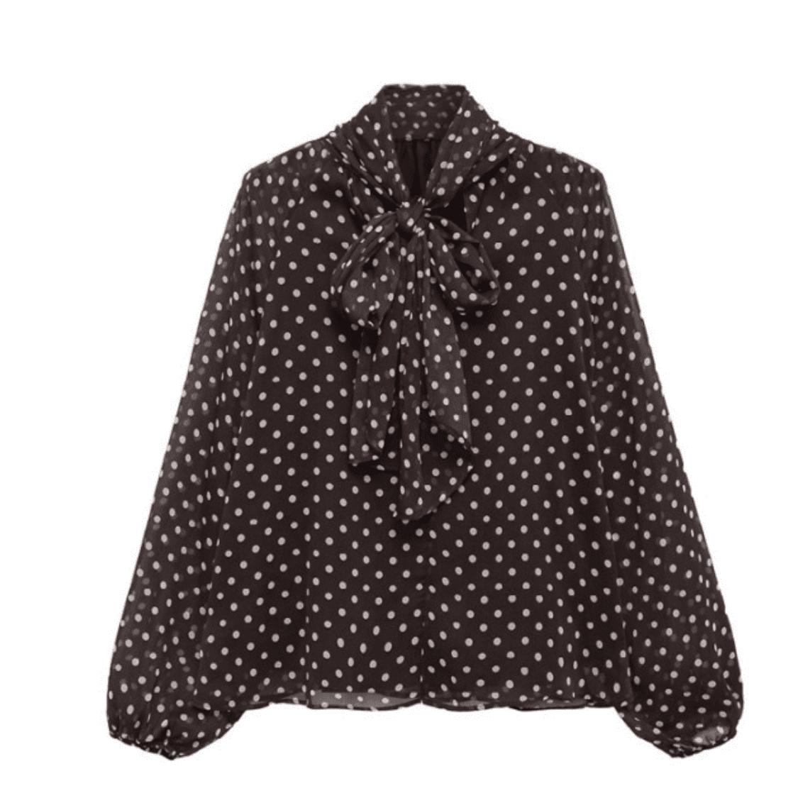 Chocolate Polka Dots Long Sleeve Bow Tie Blouse - Bella Boutique & Bellasbylola.com