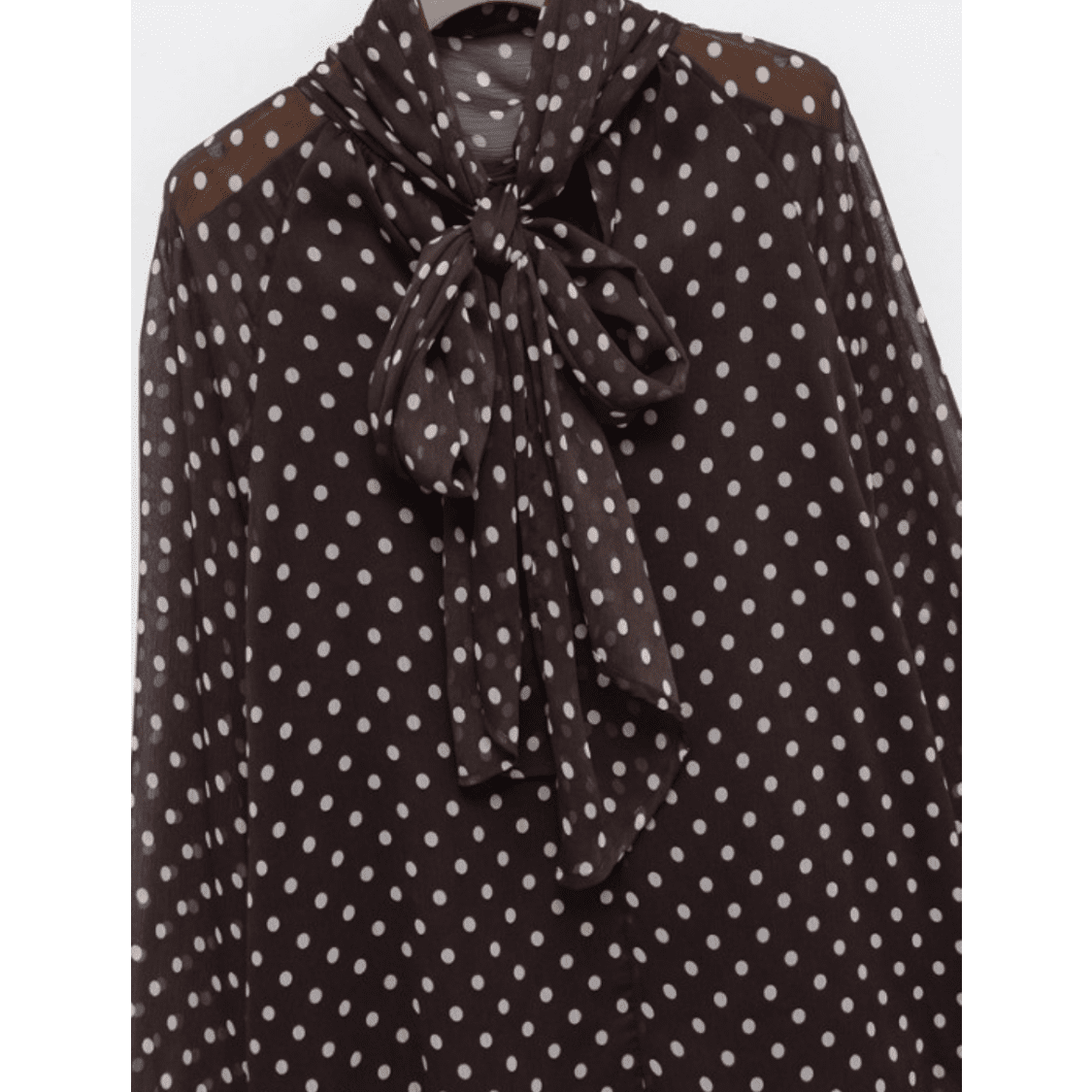 Chocolate Polka Dots Long Sleeve Bow Tie Blouse - Bella Boutique & Bellasbylola.com