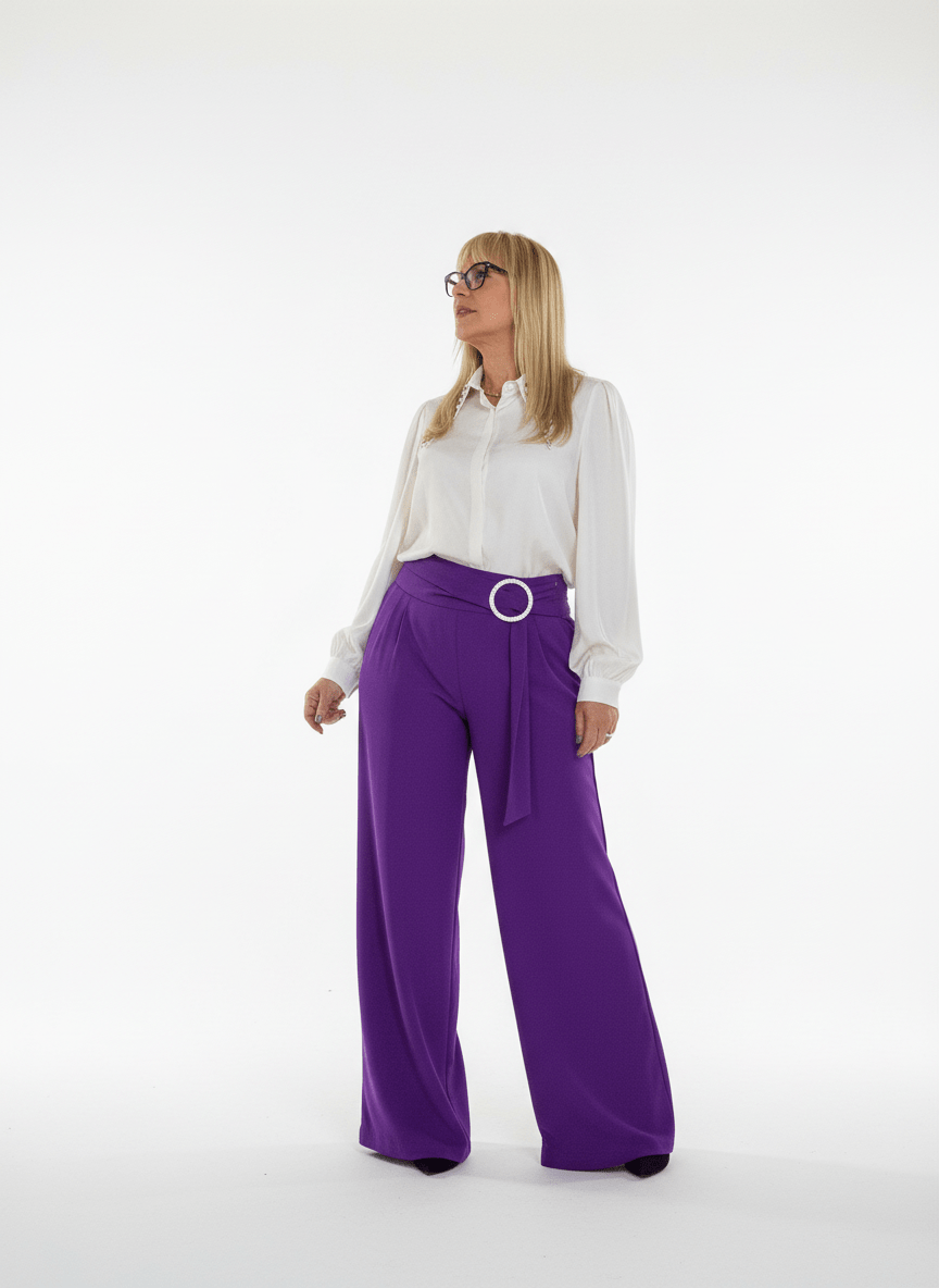 Circle Belted Purple Wide Leg Pants - True to Size - Bella Boutique & Bellasbylola.com