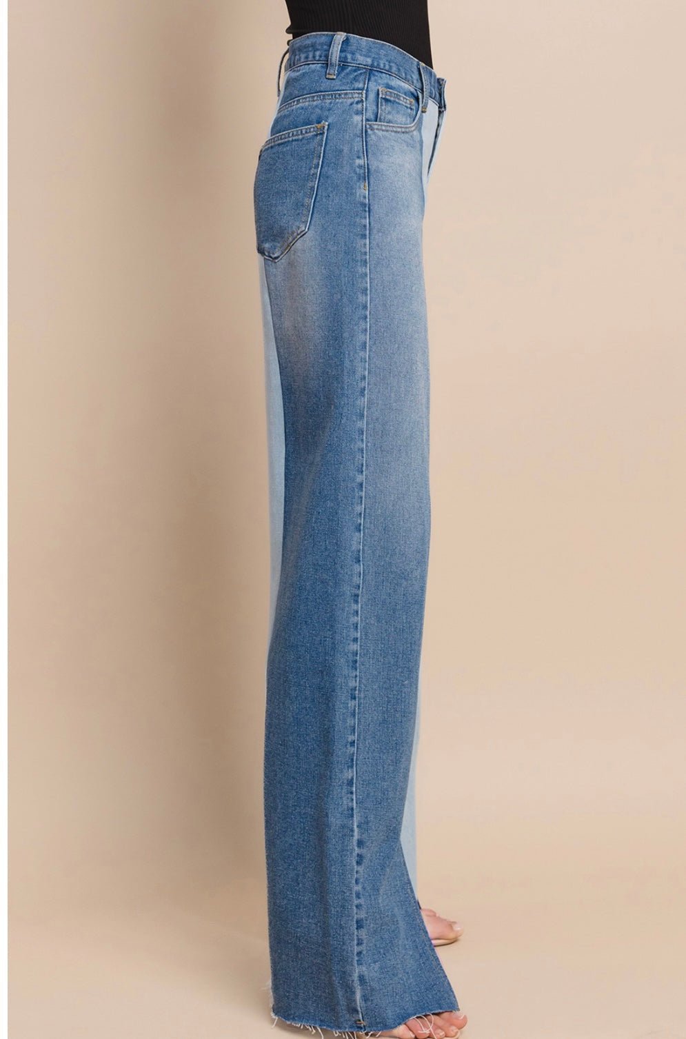 High Waisted Color Block Wide Leg Jeans - Bella Boutique & Bellasbylola.com