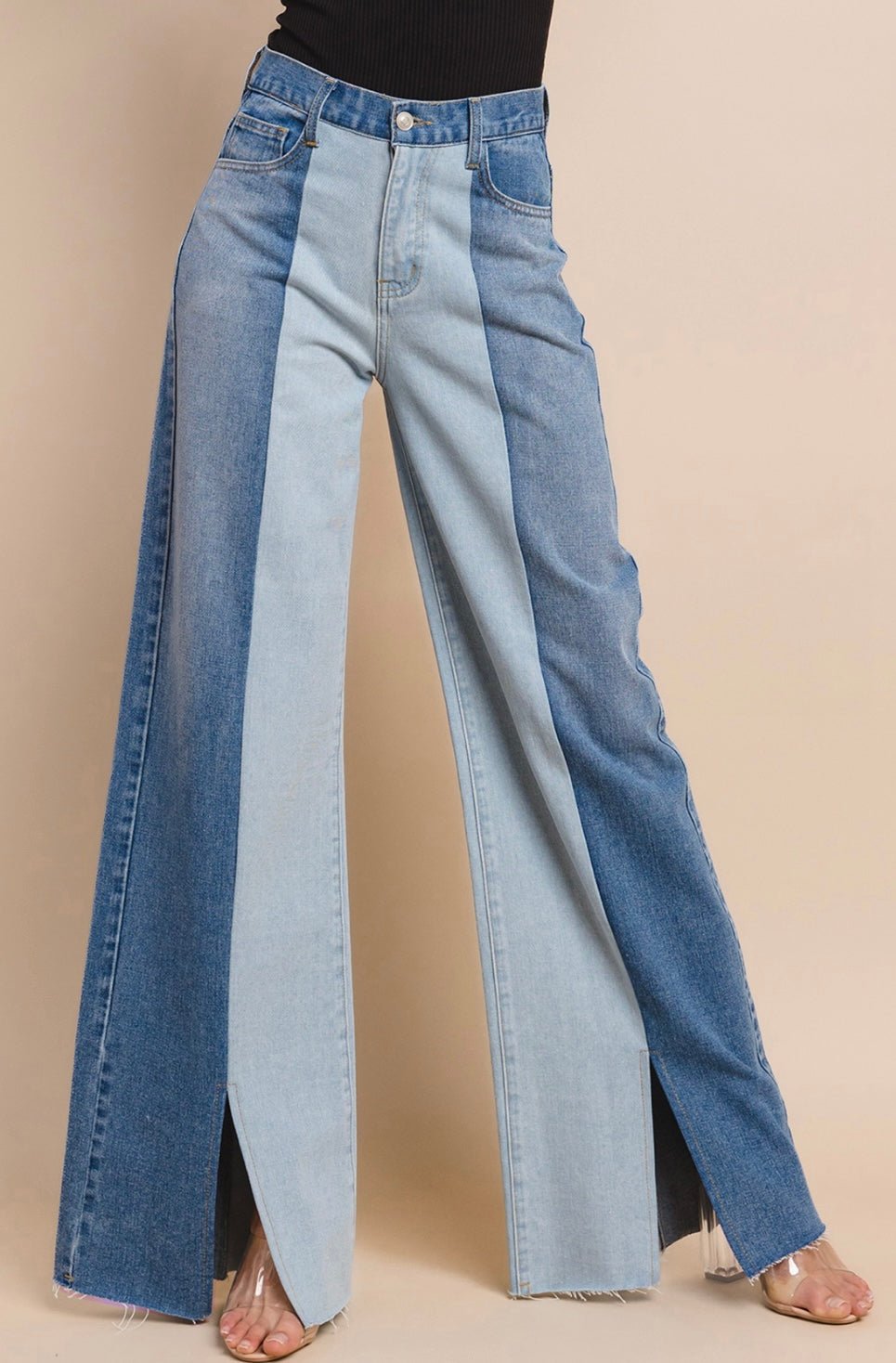 High Waisted Color Block Wide Leg Jeans - Bella Boutique & Bellasbylola.com