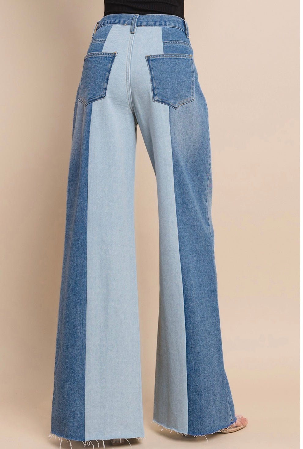 High Waisted Color Block Wide Leg Jeans - Bella Boutique & Bellasbylola.com