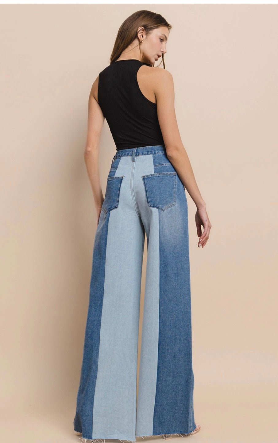 High Waisted Color Block Wide Leg Jeans - Bella Boutique & Bellasbylola.com
