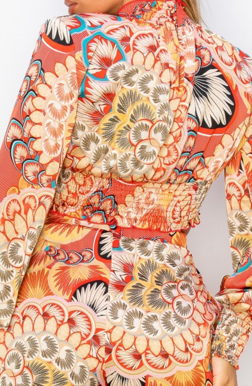 Daniela Orange Print long sleeves Set - Bella Boutique & Bellasbylola.com