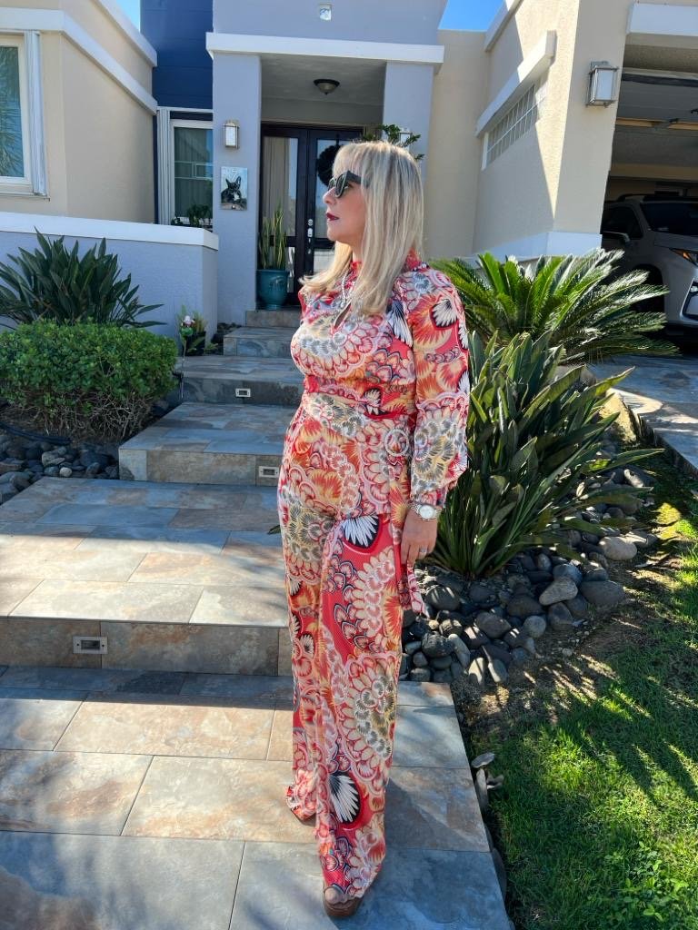 Daniela Orange Print long sleeves Set - Bella Boutique & Bellasbylola.com