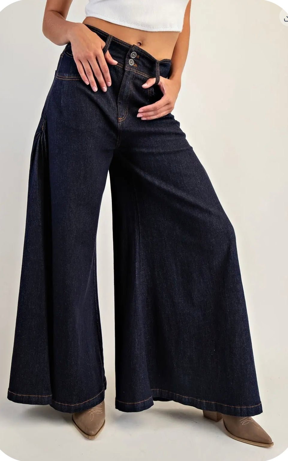 Dark Denim Palazzo Jeans - Wide Leg Available In Store & Online π - Bella Boutique & Bellasbylola.com