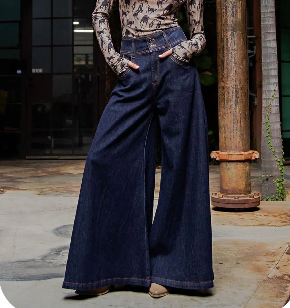 Dark Denim Palazzo Jeans - Wide Leg Available In Store & Online 🌟 - Bella Boutique & Bellasbylola.com