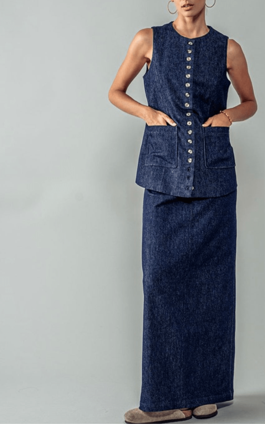 Denim Button Down Vest - New π - In Store & Online - Bella Boutique & Bellasbylola.com