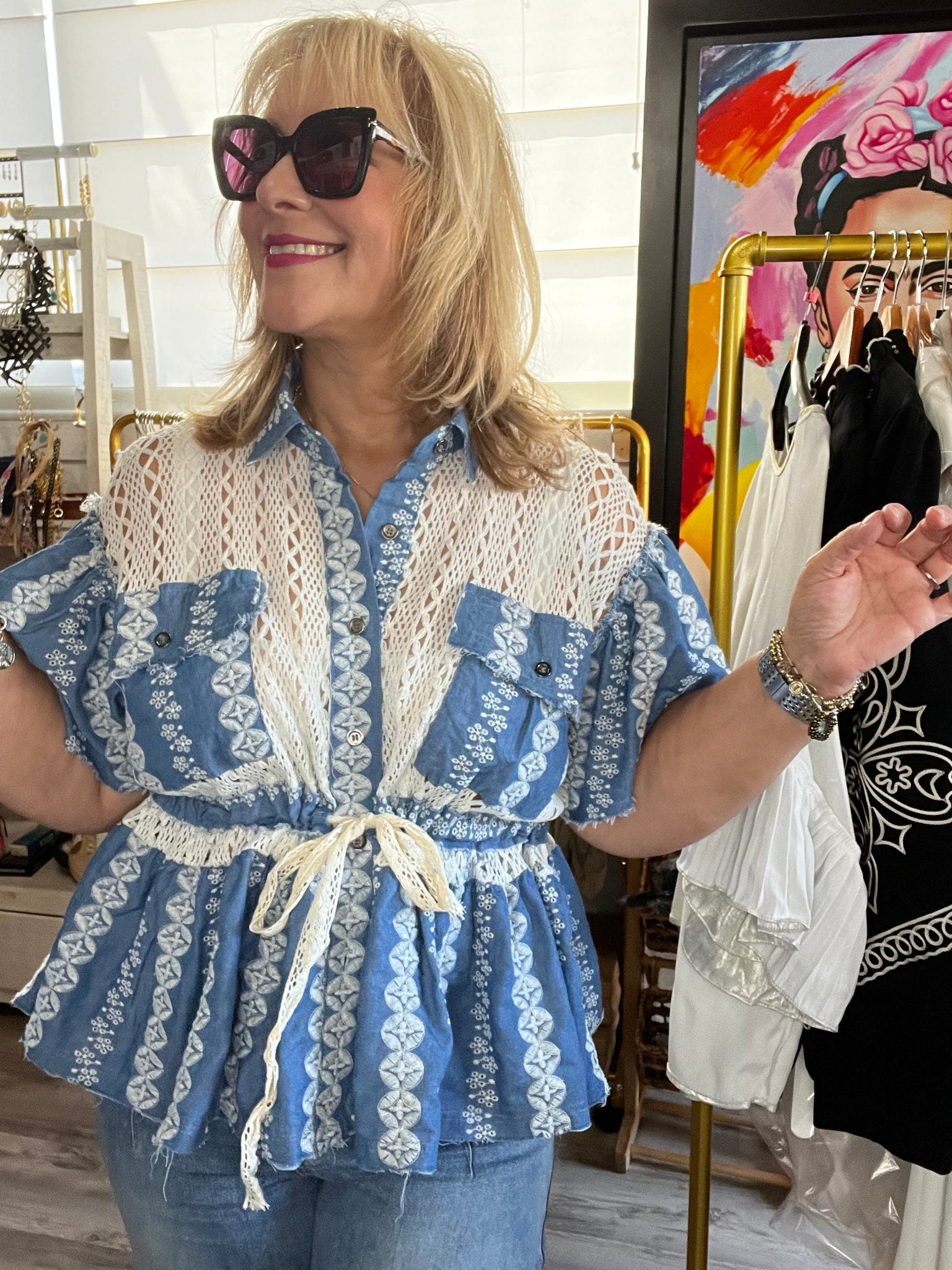 Stylish Denim Embroidered Peplum Top - A Wardrobe Essential! - Bella Boutique & Bellasbylola.com