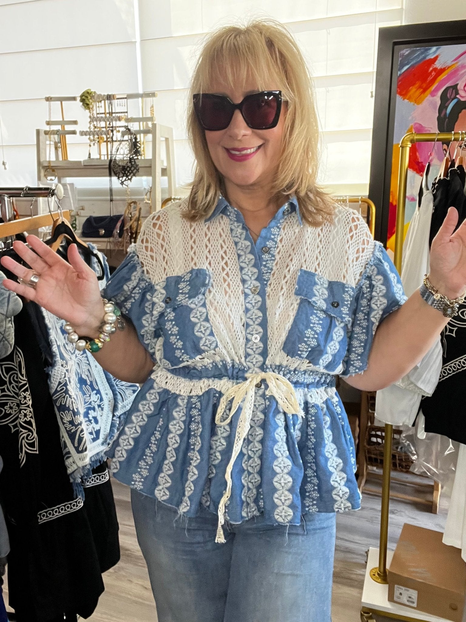Stylish Denim Embroidered Peplum Top - A Wardrobe Essential! - Bella Boutique & Bellasbylola.com