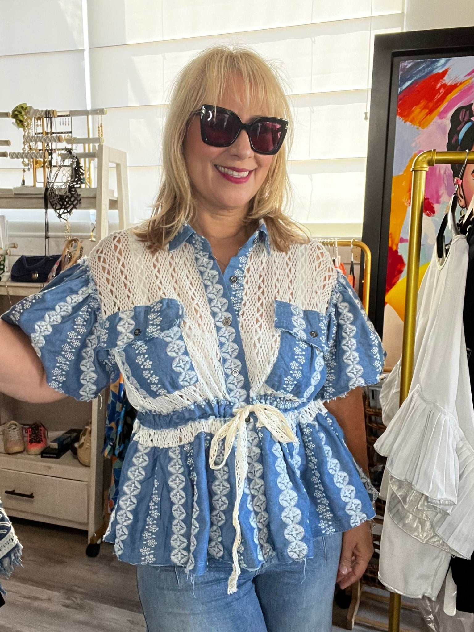Stylish Denim Embroidered Peplum Top - A Wardrobe Essential! - Bella Boutique & Bellasbylola.com