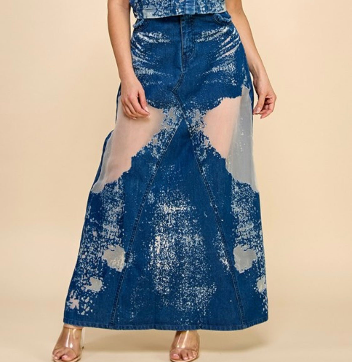 Denim Maxi Sheer Design Skirt - New ✨ - Bella Boutique & Bellasbylola.com