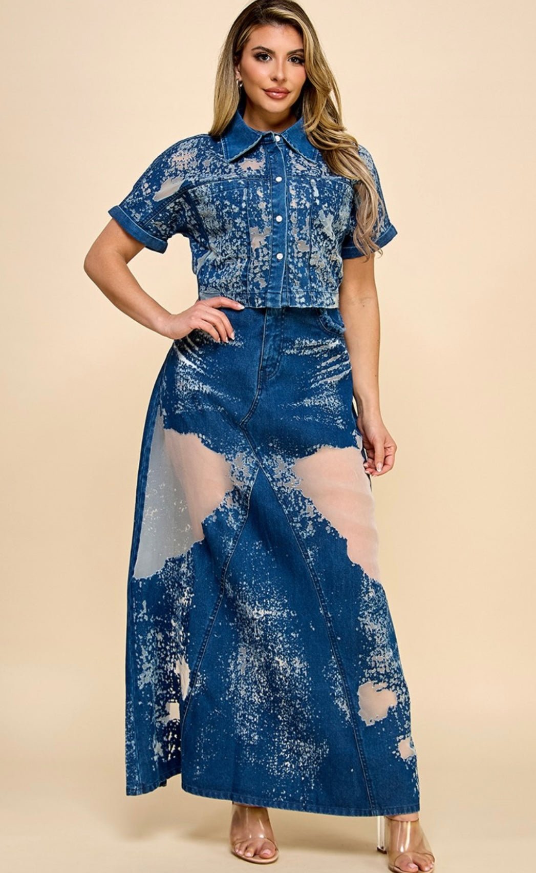 Denim Maxi Sheer Design Skirt - New ✨ - Bella Boutique & Bellasbylola.com