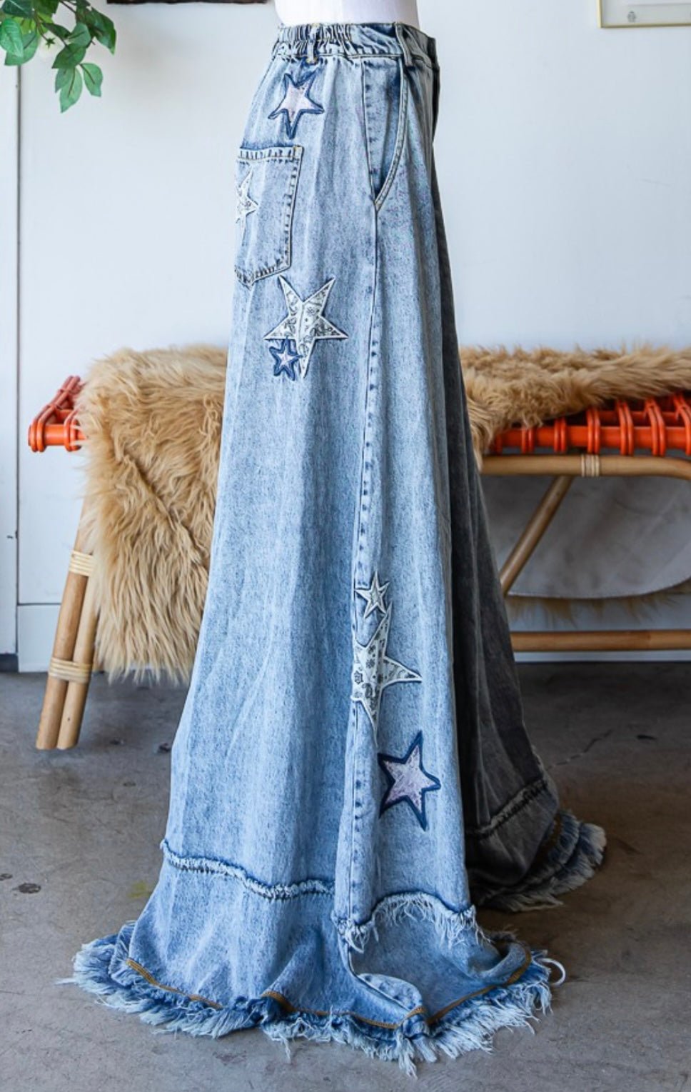 Denim Star Wide Leg Palazzo Jean - Premium Star Print Clothing - Bella Boutique & Bellasbylola.com