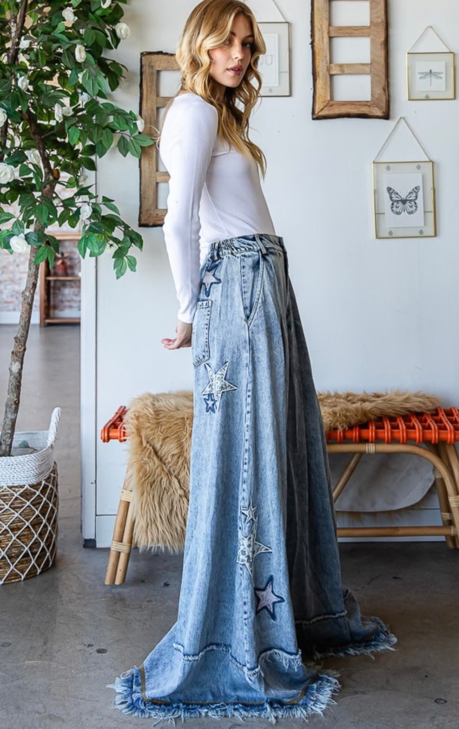 Denim Star Wide Leg Palazzo Jean - Premium Star Print Clothing - Bella Boutique & Bellasbylola.com