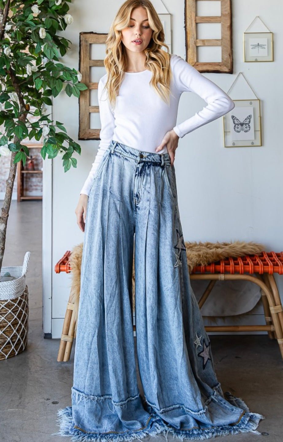 Denim Star Wide Leg Palazzo Jean - Premium Star Print Clothing - Bella Boutique & Bellasbylola.com