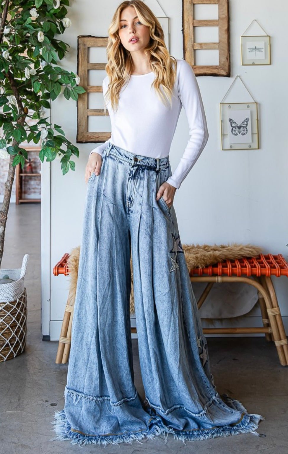 Denim Star Wide Leg Palazzo Jean - Premium Star Print Clothing - Bella Boutique & Bellasbylola.com