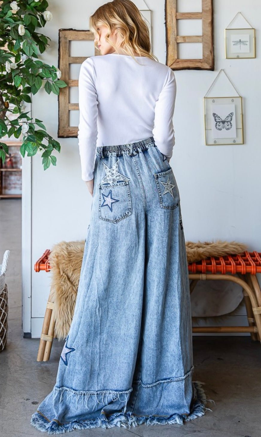 Denim Star Wide Leg Palazzo Jean - Premium Star Print Clothing - Bella Boutique & Bellasbylola.com